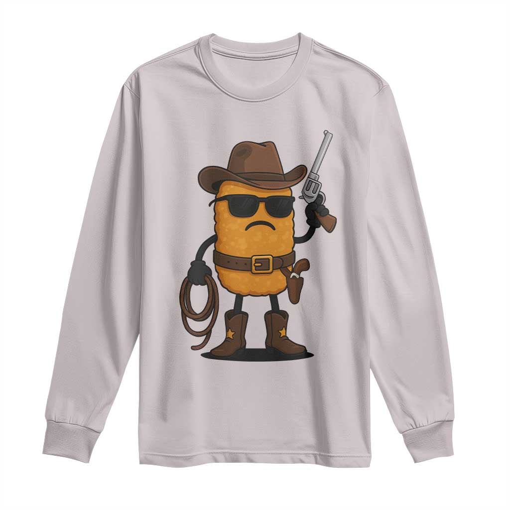 Cowboy Chicken Nugget Long Sleeve Shirt Funny Food Gift TS12 Ice Gray Print Your Wear