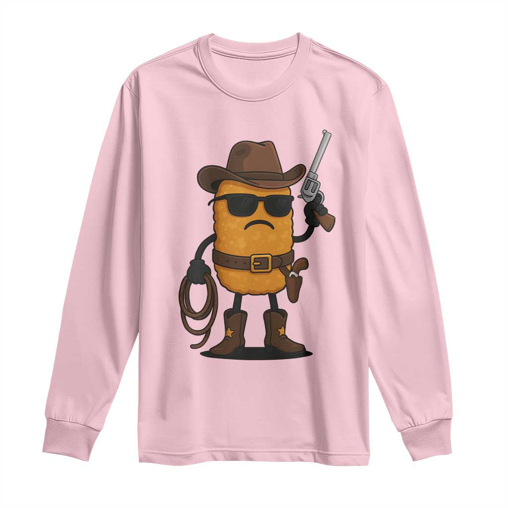 Cowboy Chicken Nugget Long Sleeve Shirt Funny Food Gift TS12 Light Pink Print Your Wear