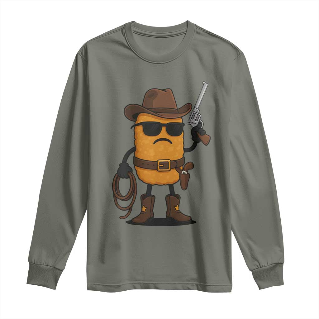 Cowboy Chicken Nugget Long Sleeve Shirt Funny Food Gift TS12 Military Green Print Your Wear