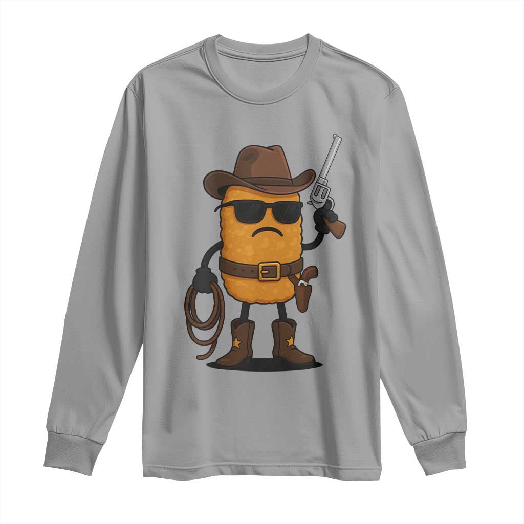 Cowboy Chicken Nugget Long Sleeve Shirt Funny Food Gift TS12 Sport Gray Print Your Wear