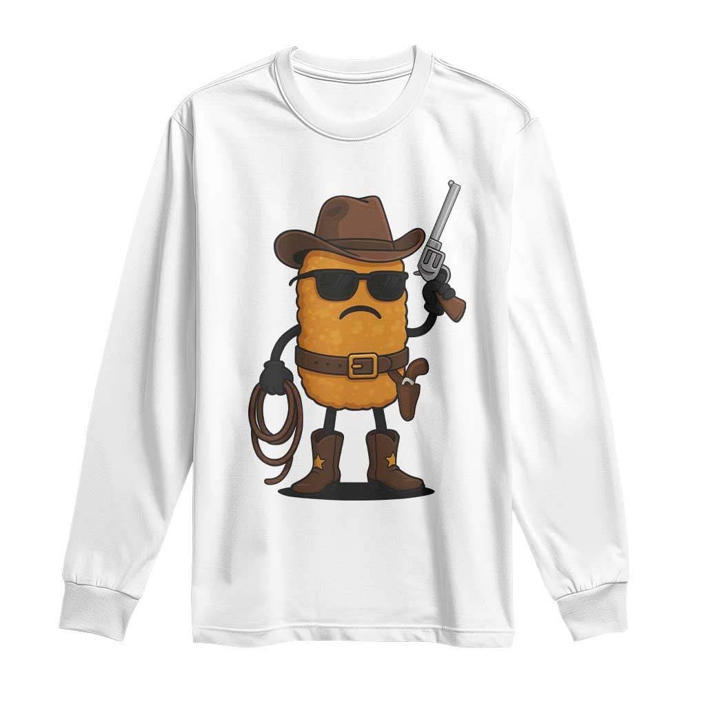 Cowboy Chicken Nugget Long Sleeve Shirt Funny Food Gift TS12 White Print Your Wear