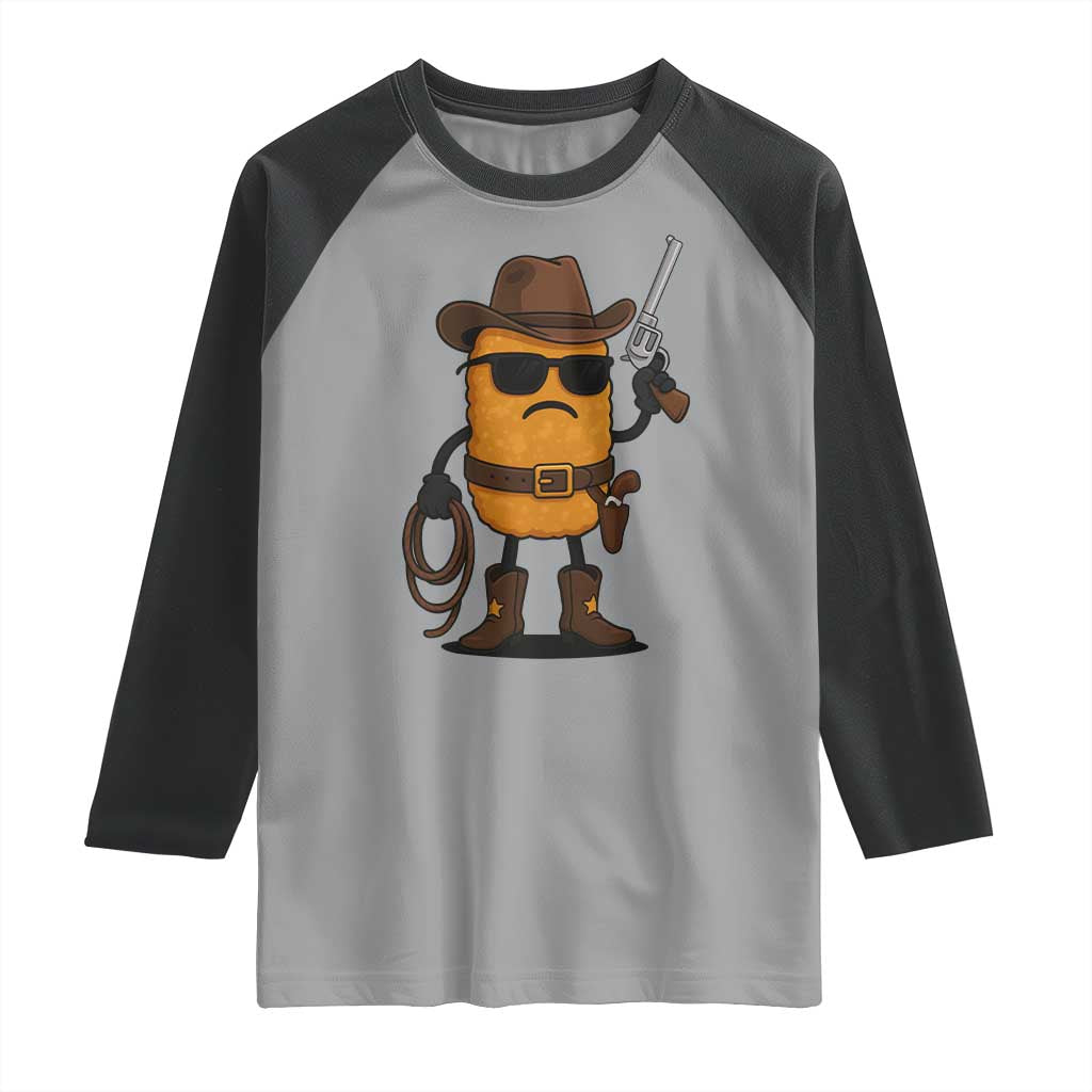Cowboy Chicken Nugget Raglan Shirt Funny Food Gift TS12 Sport Gray Black Print Your Wear