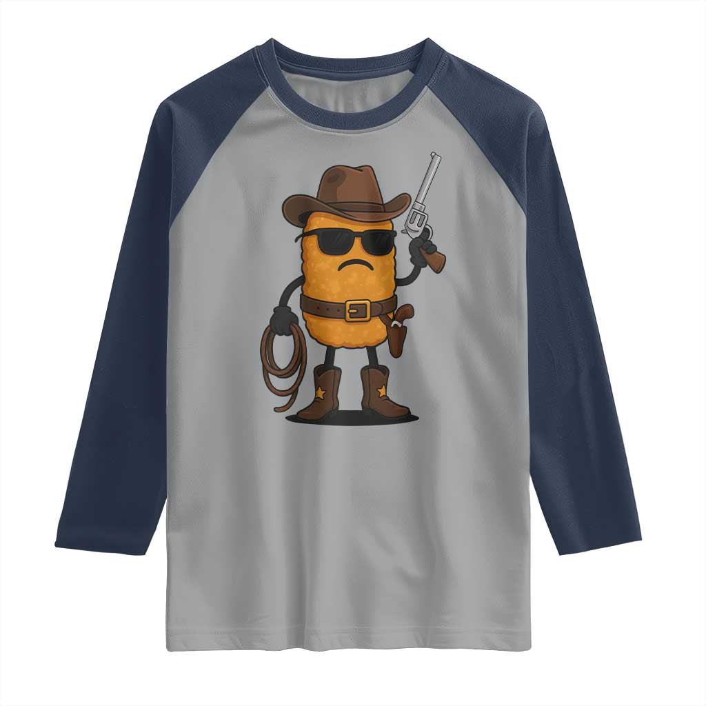 Cowboy Chicken Nugget Raglan Shirt Funny Food Gift TS12 Sport Gray Navy Print Your Wear