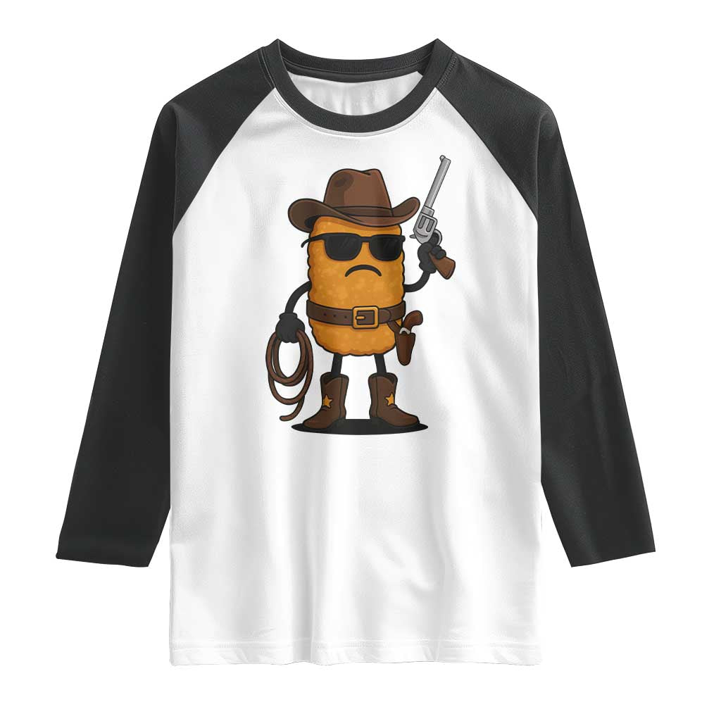 Cowboy Chicken Nugget Raglan Shirt Funny Food Gift TS12 White Black Print Your Wear