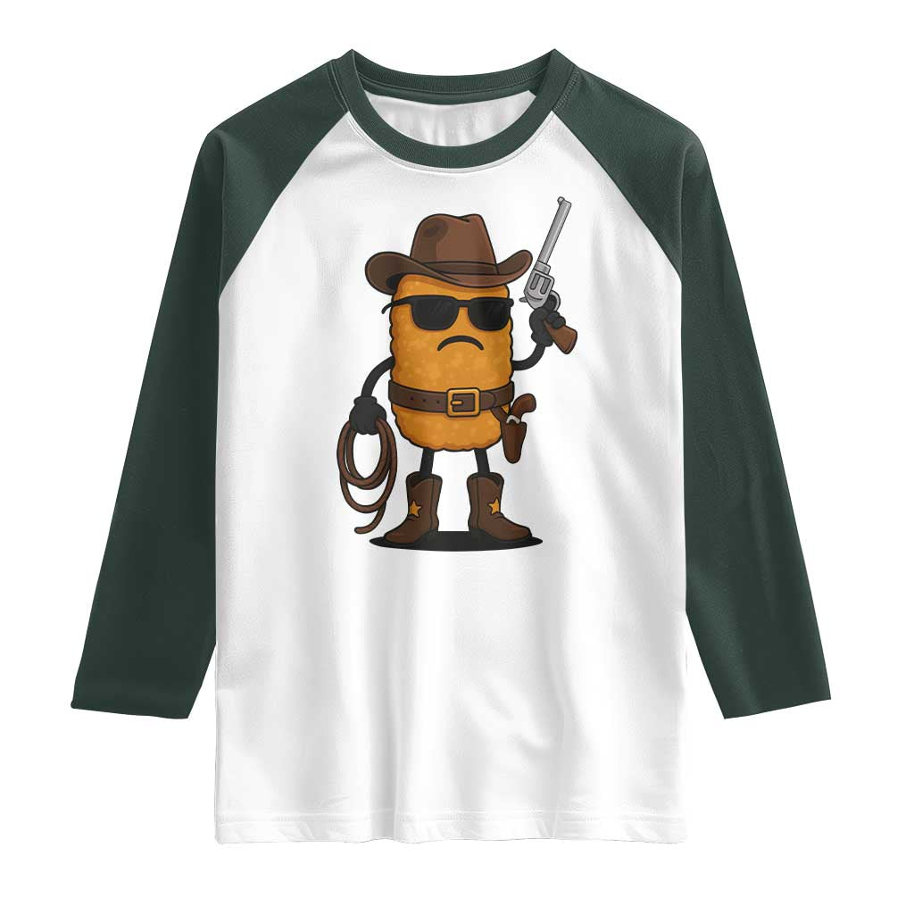 Cowboy Chicken Nugget Raglan Shirt Funny Food Gift TS12 White Dark Forest Green Print Your Wear