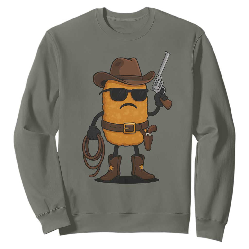 Cowboy Chicken Nugget Sweatshirt Funny Food Gift TS12 Military Green Print Your Wear