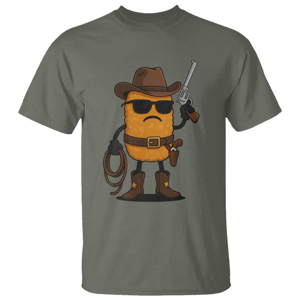 Cowboy Chicken Nugget T Shirt Funny Food Gift TS12 Military Green Print Your Wear