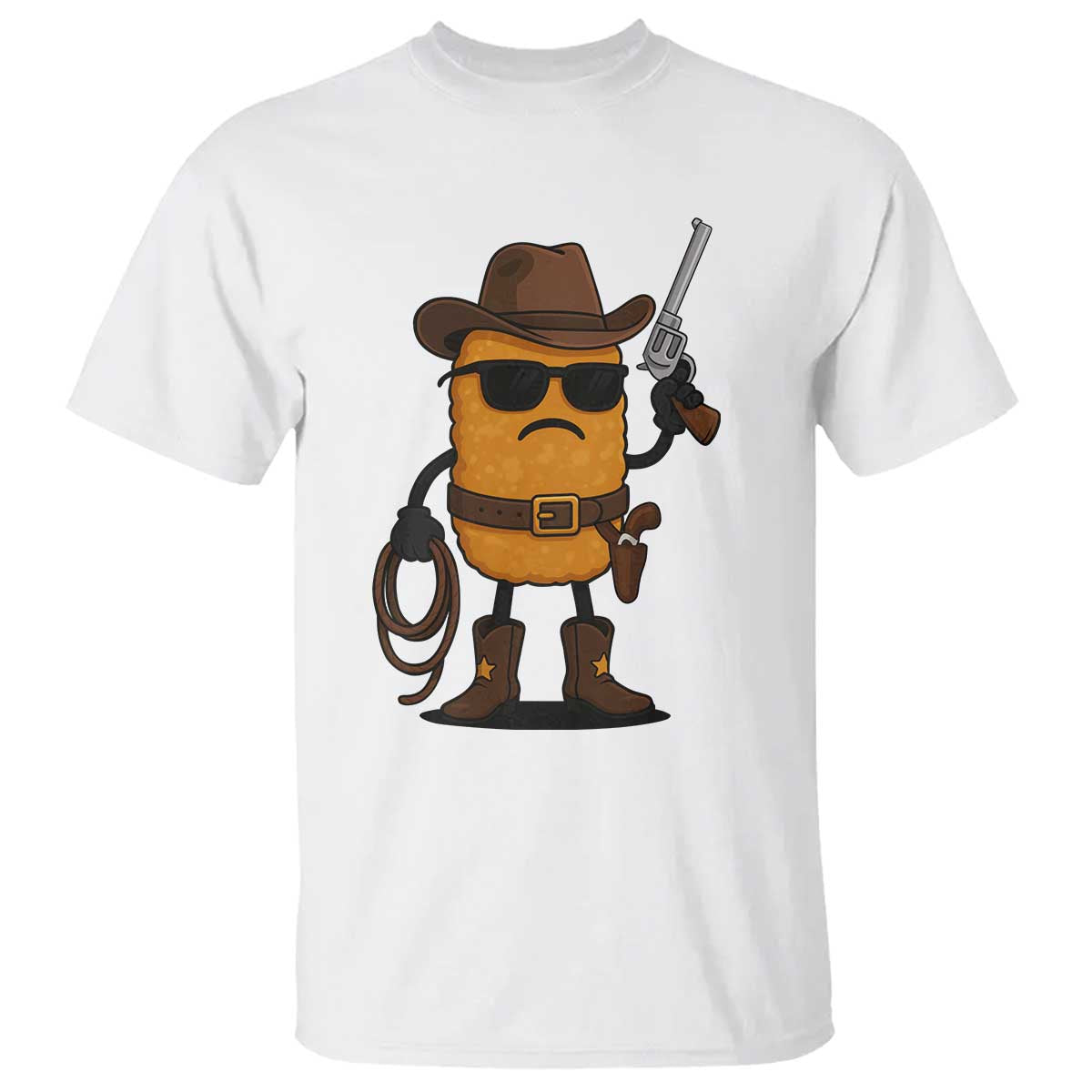 Cowboy Chicken Nugget T Shirt Funny Food Gift TS12 White Print Your Wear