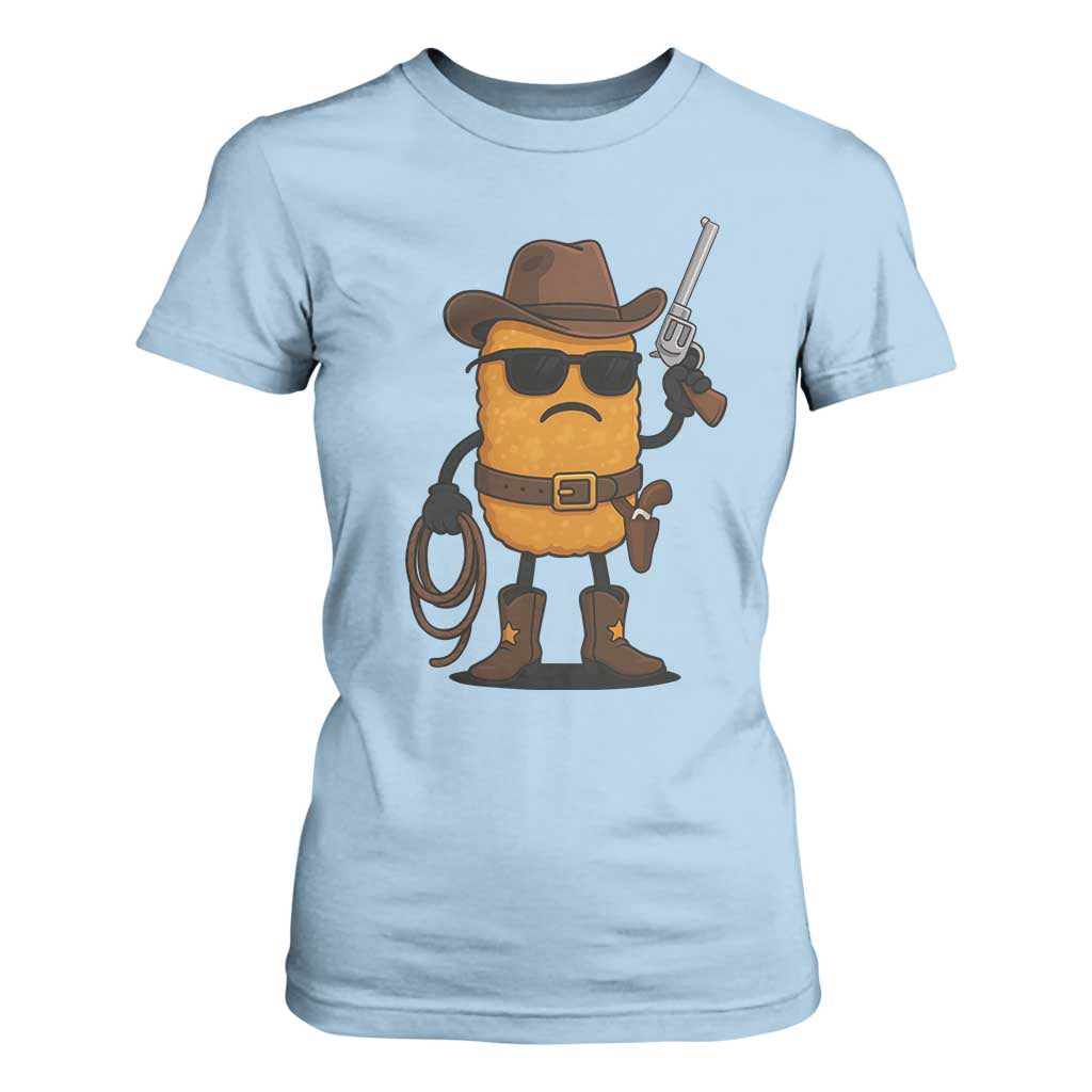 Cowboy Chicken Nugget T Shirt For Women Funny Food Gift TS12 Light Blue Print Your Wear