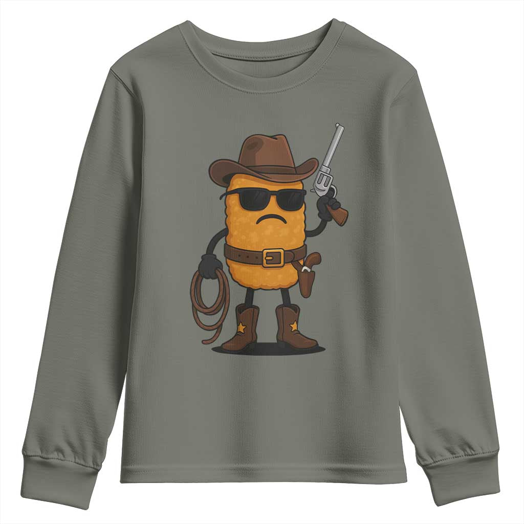 Cowboy Chicken Nugget Youth Sweatshirt Funny Food Gift TS12 Military Green Print Your Wear