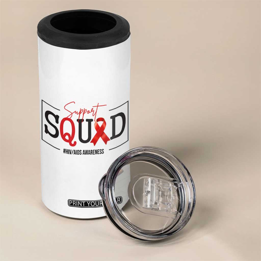 Support Squad Red Ribbon HIV AIDS Awareness Month Gift 4 in 1 Can Cooler Tumbler TS12 Print Your Wear