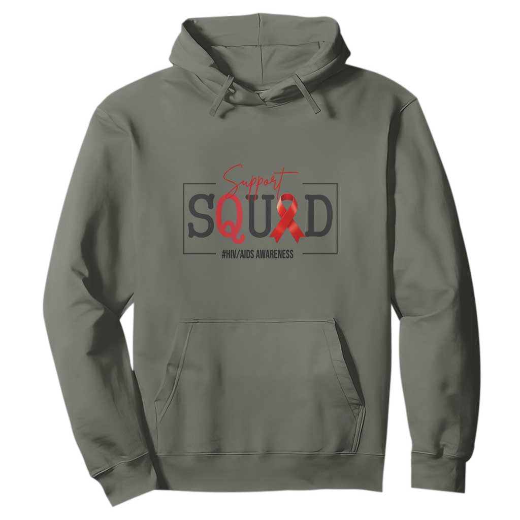Support Squad Red Ribbon HIV AIDS Awareness Month Gift Hoodie TS12 Military Green Print Your Wear