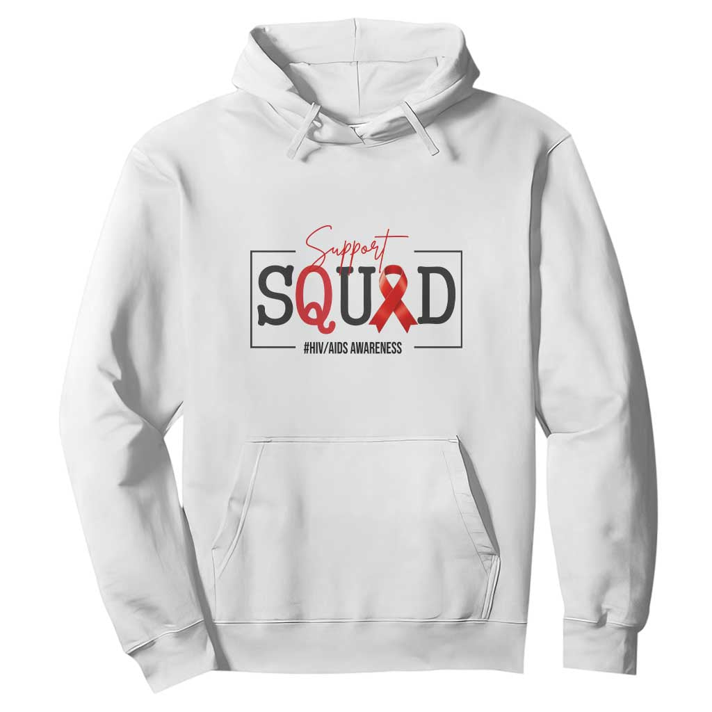 Support Squad Red Ribbon HIV AIDS Awareness Month Gift Hoodie TS12 White Print Your Wear