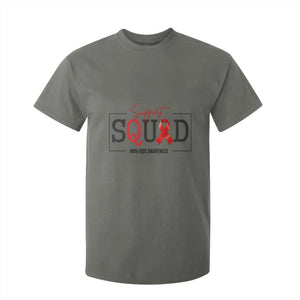 Support Squad Red Ribbon HIV AIDS Awareness Month Gift T Shirt For Kid TS12 Military Green Print Your Wear