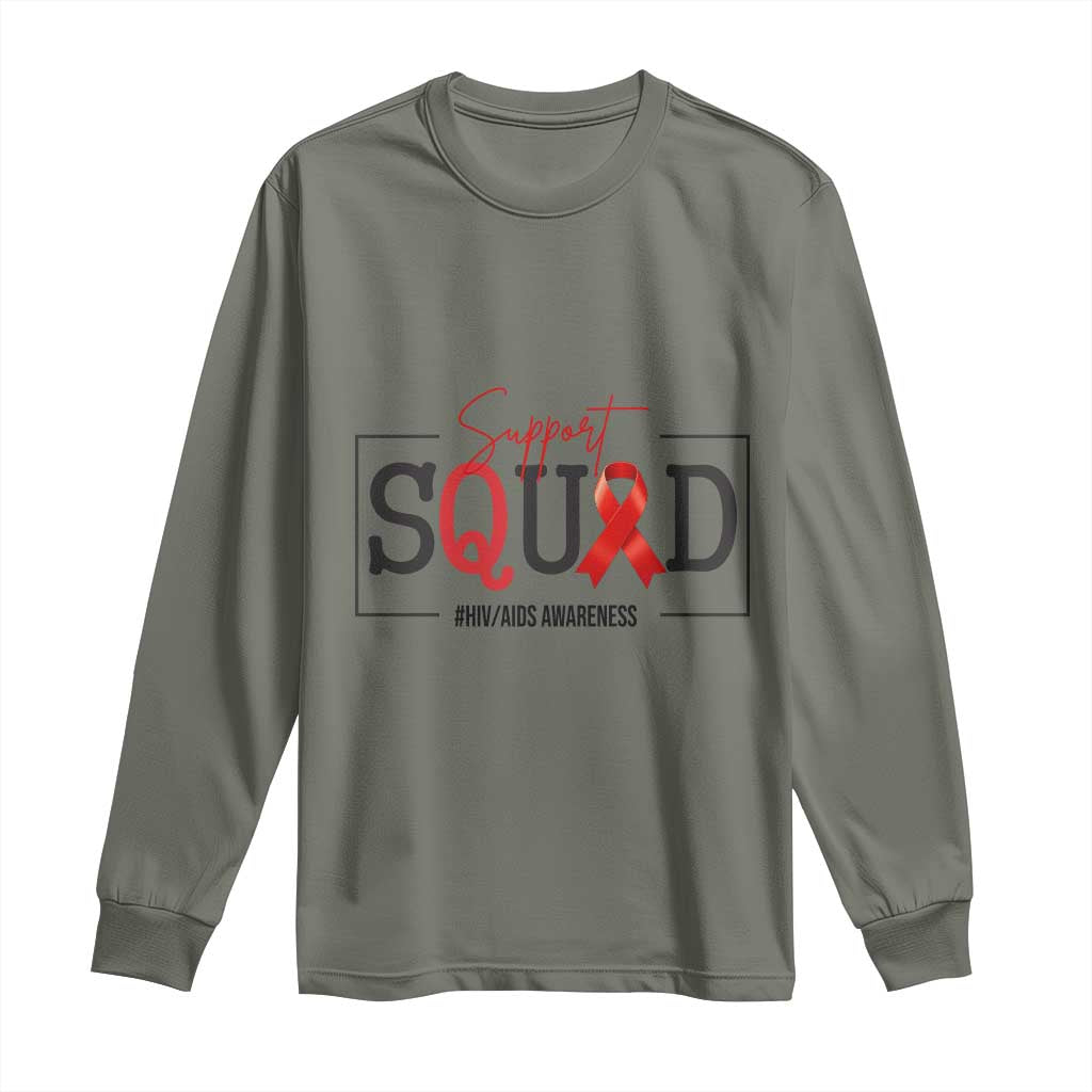 Support Squad Red Ribbon HIV AIDS Awareness Month Gift Long Sleeve Shirt TS12 Military Green Print Your Wear