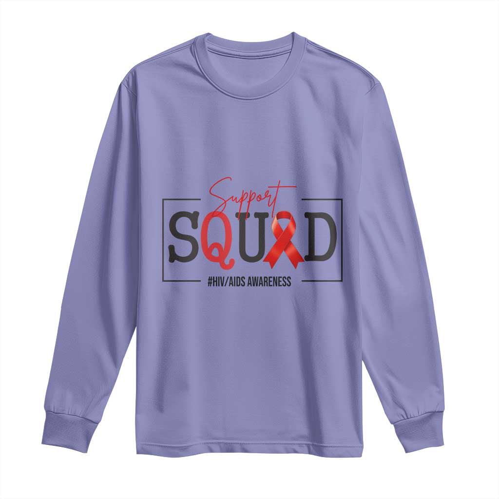 Support Squad Red Ribbon HIV AIDS Awareness Month Gift Long Sleeve Shirt TS12 Violet Print Your Wear
