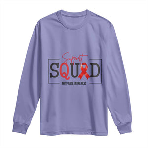 Support Squad Red Ribbon HIV AIDS Awareness Month Gift Long Sleeve Shirt TS12 Violet Print Your Wear