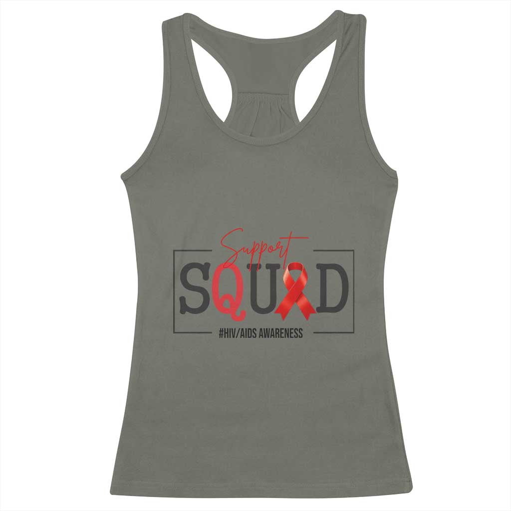 Support Squad Red Ribbon HIV AIDS Awareness Month Gift Racerback Tank Top TS12 Military Green Print Your Wear