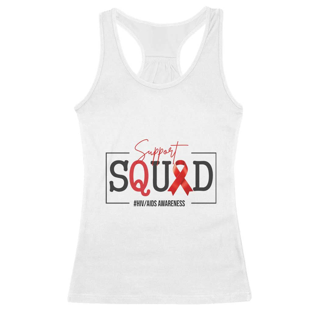 Support Squad Red Ribbon HIV AIDS Awareness Month Gift Racerback Tank Top TS12 White Print Your Wear