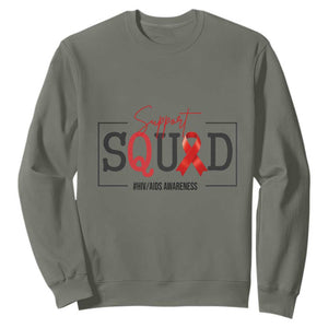 Support Squad Red Ribbon HIV AIDS Awareness Month Gift Sweatshirt TS12 Military Green Print Your Wear
