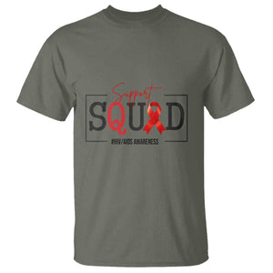 Support Squad Red Ribbon HIV AIDS Awareness Month Gift T Shirt TS12 Military Green Print Your Wear