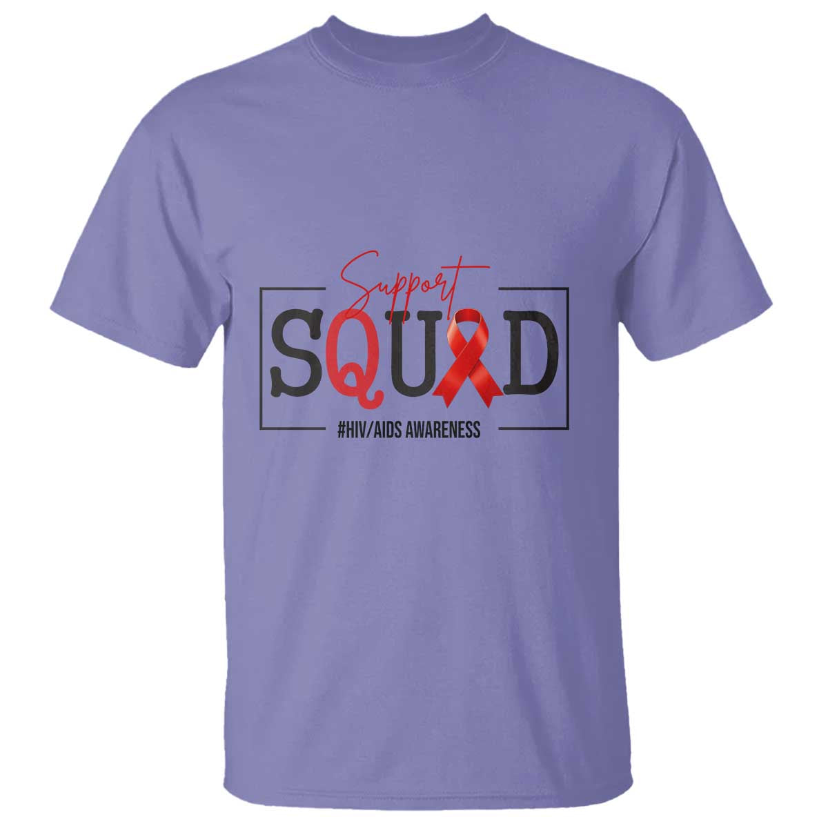 Support Squad Red Ribbon HIV AIDS Awareness Month Gift T Shirt TS12 Violet Print Your Wear