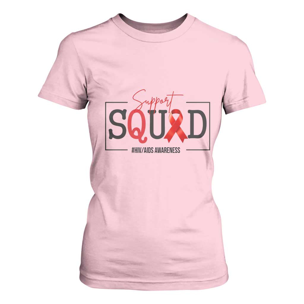 Support Squad Red Ribbon HIV AIDS Awareness Month Gift T Shirt For Women TS12 Light Pink Print Your Wear
