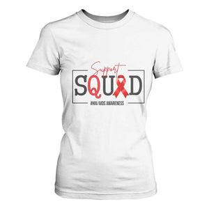 Support Squad Red Ribbon HIV AIDS Awareness Month Gift T Shirt For Women TS12 White Print Your Wear