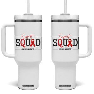 Support Squad Red Ribbon HIV AIDS Awareness Month Gift Tumbler With Handle TS12 One Size: 40 oz White Print Your Wear
