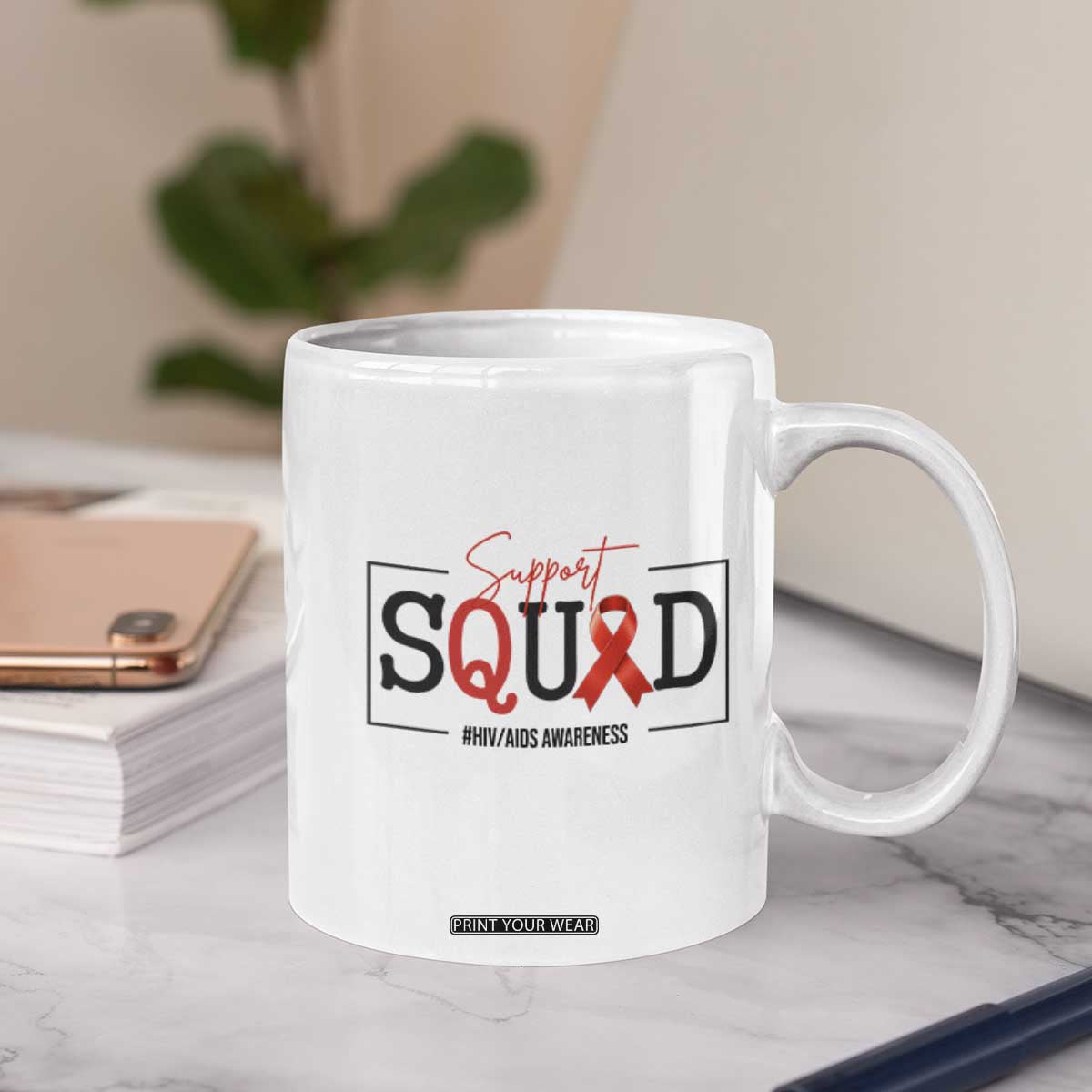 Support Squad Red Ribbon HIV AIDS Awareness Month Gift Coffee Mug TS12 Print Your Wear