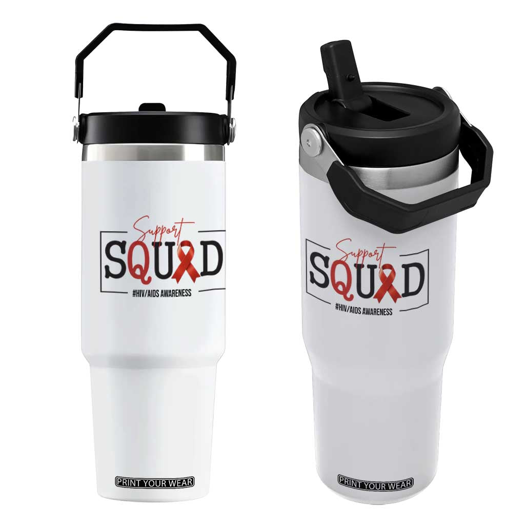 Support Squad Red Ribbon HIV AIDS Awareness Month Gift Flip Straw Tumbler TS12 One Size: 30 oz White Print Your Wear