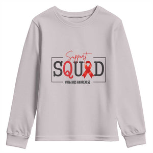 Support Squad Red Ribbon HIV AIDS Awareness Month Gift Youth Sweatshirt TS12 Ice Gray Print Your Wear