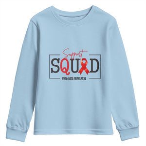 Support Squad Red Ribbon HIV AIDS Awareness Month Gift Youth Sweatshirt TS12 Light Blue Print Your Wear