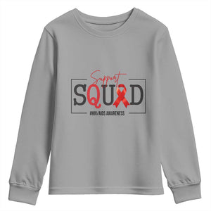Support Squad Red Ribbon HIV AIDS Awareness Month Gift Youth Sweatshirt TS12 Sport Gray Print Your Wear