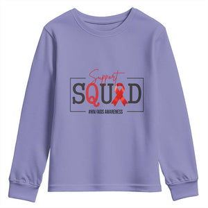 Support Squad Red Ribbon HIV AIDS Awareness Month Gift Youth Sweatshirt TS12 Violet Print Your Wear