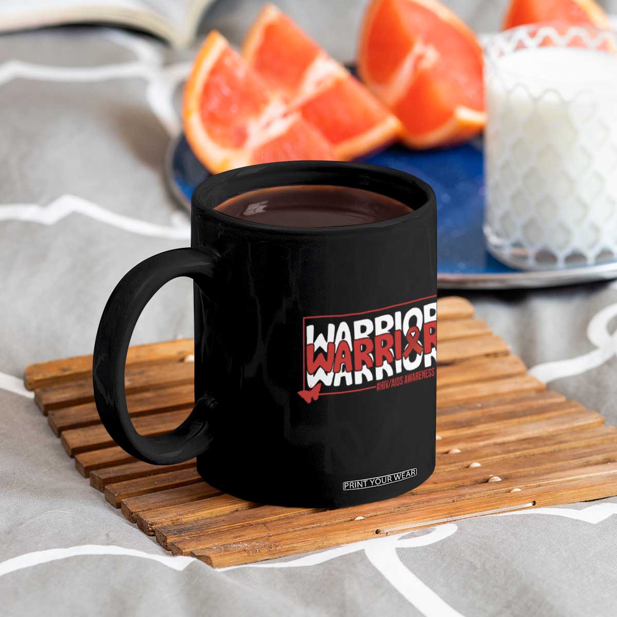 HIV Awareness Warrior Coffee Mug Red Ribbon Fighter Gift TS12 Print Your Wear