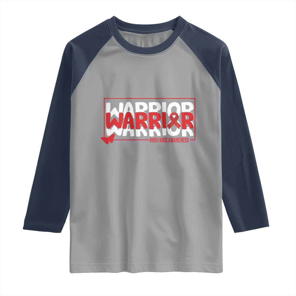 HIV Awareness Warrior Raglan Shirt Red Ribbon Fighter Gift TS12 Sport Gray Navy Print Your Wear