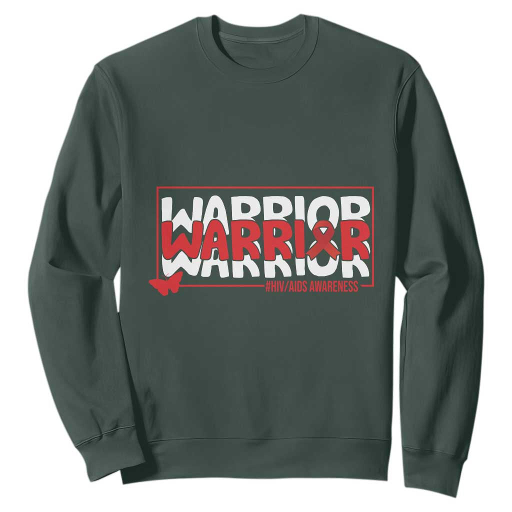 HIV Awareness Warrior Sweatshirt Red Ribbon Fighter Gift TS12 Dark Forest Green Print Your Wear