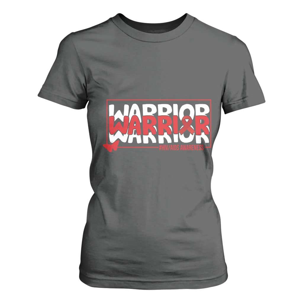 HIV Awareness Warrior T Shirt For Women Red Ribbon Fighter Gift TS12 Dark Heather Print Your Wear
