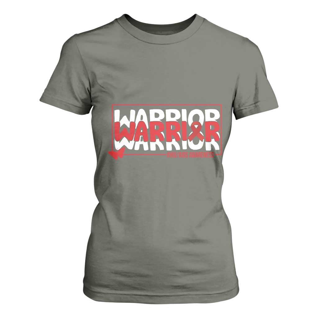 HIV Awareness Warrior T Shirt For Women Red Ribbon Fighter Gift TS12 Military Green Print Your Wear