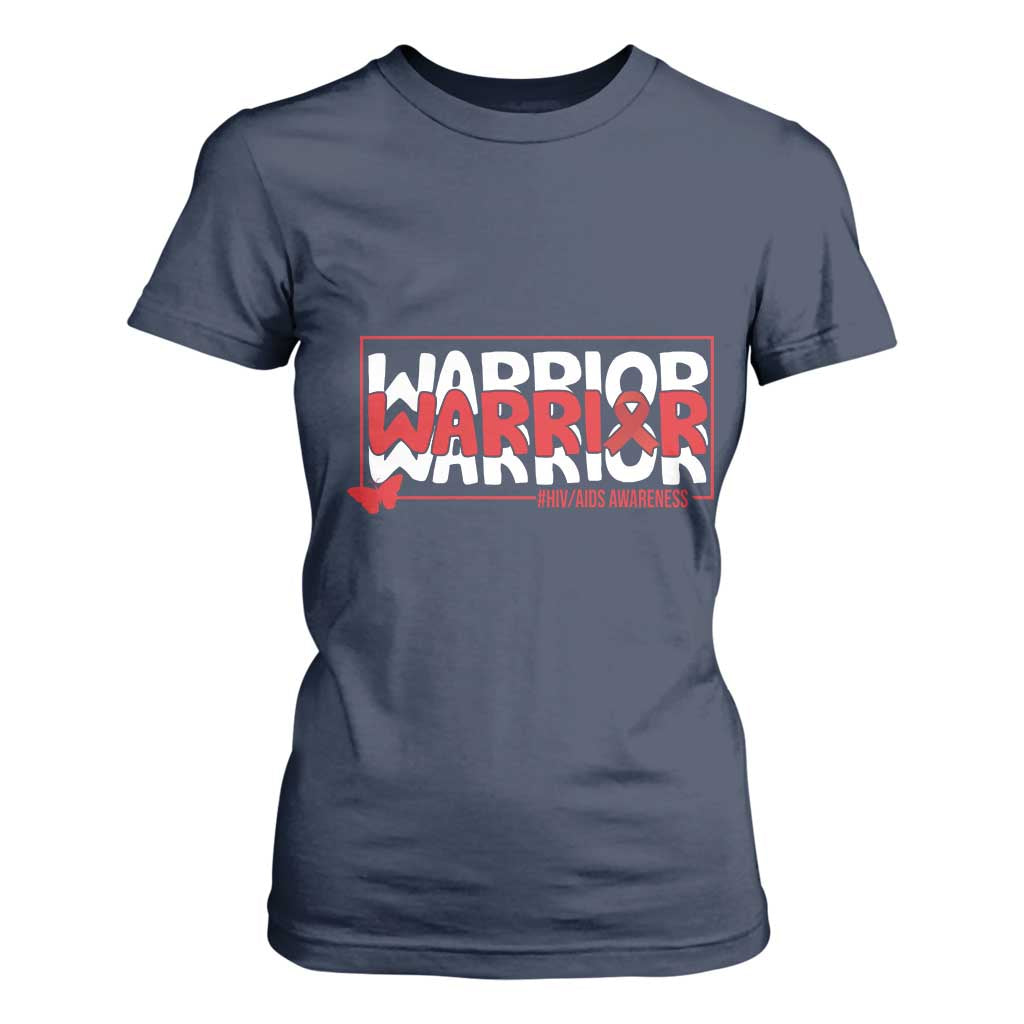 HIV Awareness Warrior T Shirt For Women Red Ribbon Fighter Gift TS12 Navy Print Your Wear