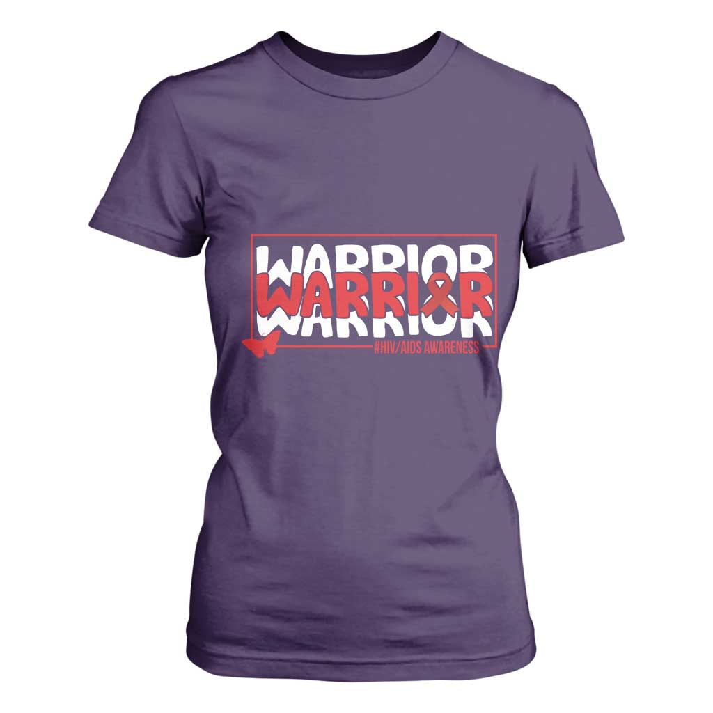HIV Awareness Warrior T Shirt For Women Red Ribbon Fighter Gift TS12 Purple Print Your Wear