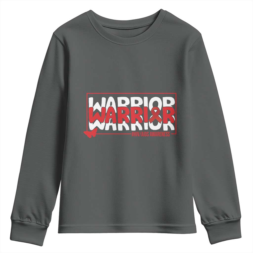 HIV Awareness Warrior Youth Sweatshirt Red Ribbon Fighter Gift TS12 Dark Heather Print Your Wear
