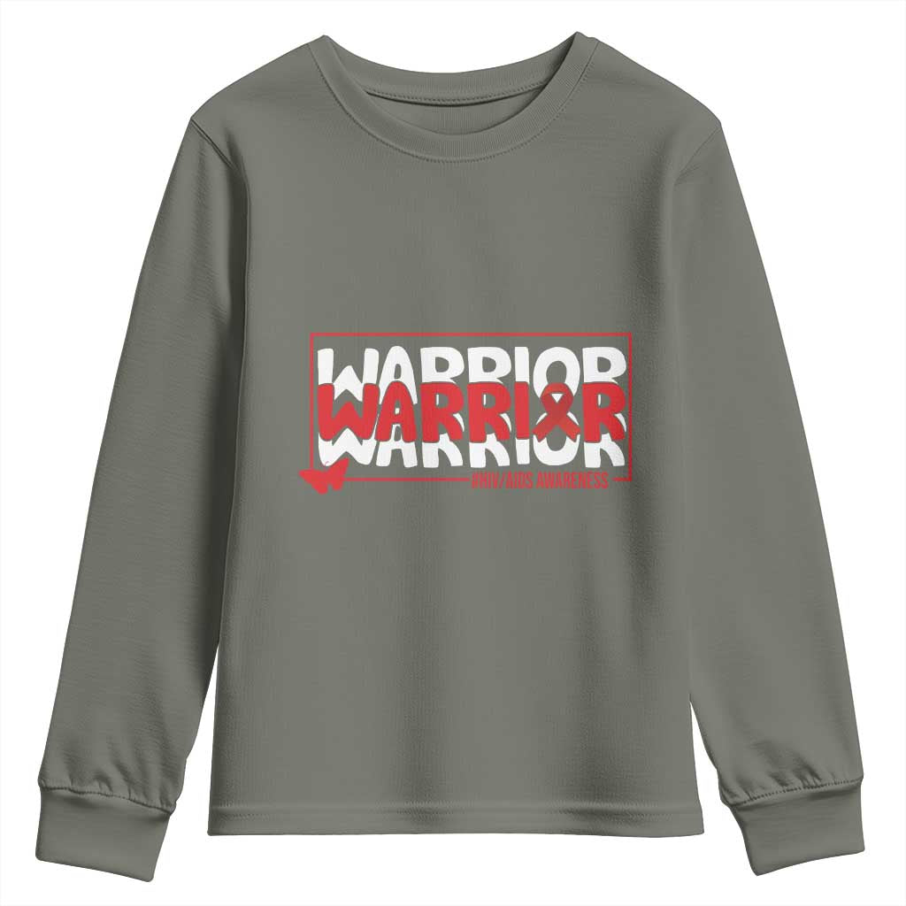 HIV Awareness Warrior Youth Sweatshirt Red Ribbon Fighter Gift TS12 Military Green Print Your Wear