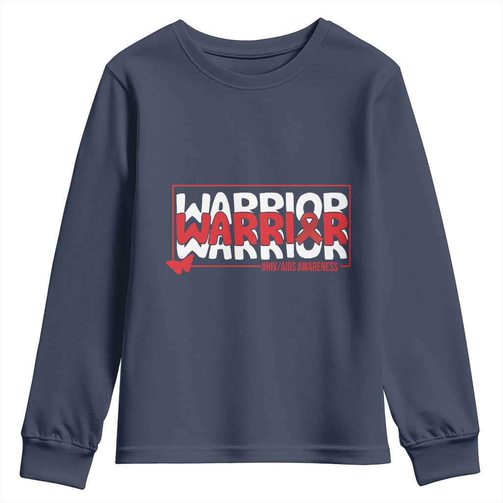 HIV Awareness Warrior Youth Sweatshirt Red Ribbon Fighter Gift TS12 Navy Print Your Wear