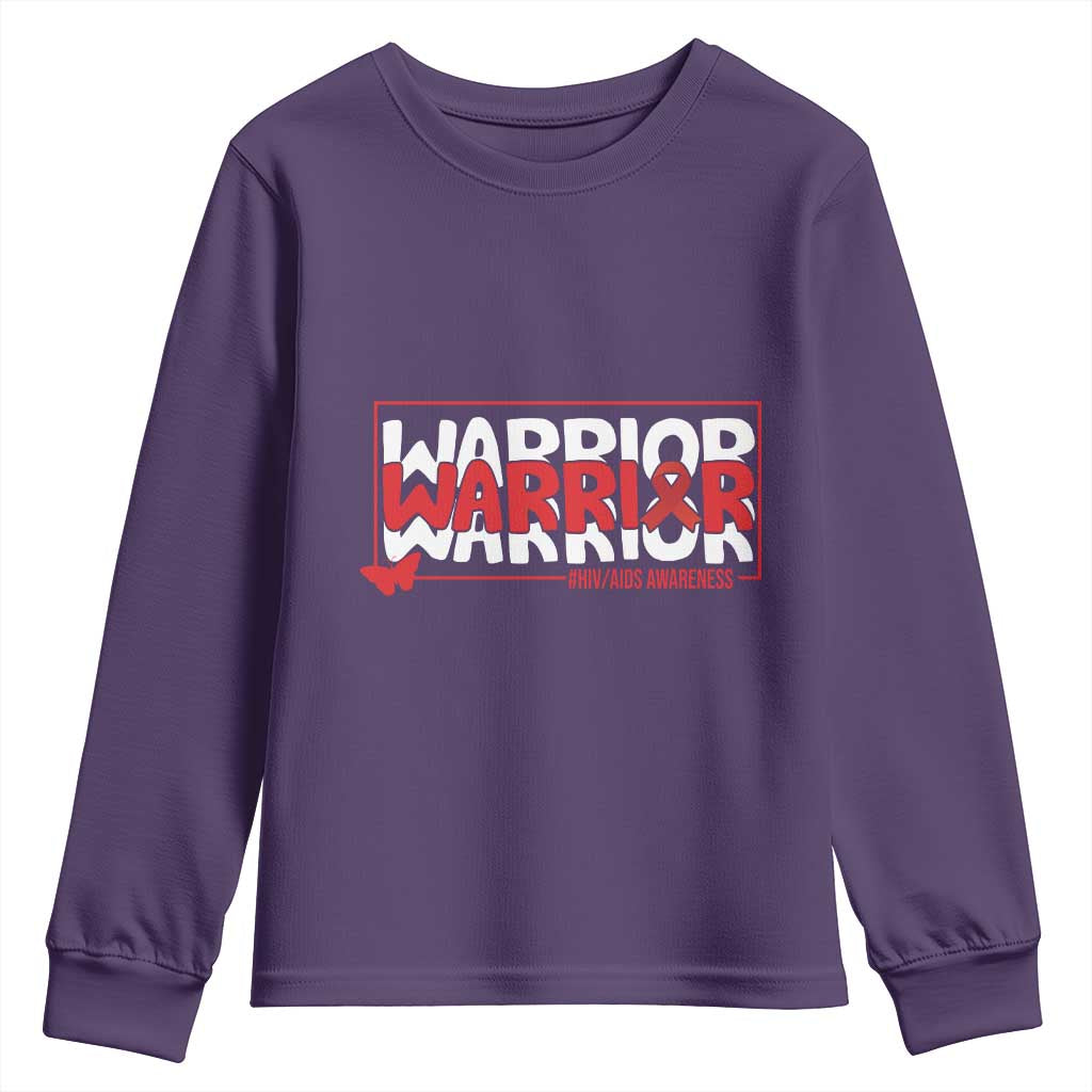 HIV Awareness Warrior Youth Sweatshirt Red Ribbon Fighter Gift TS12 Purple Print Your Wear