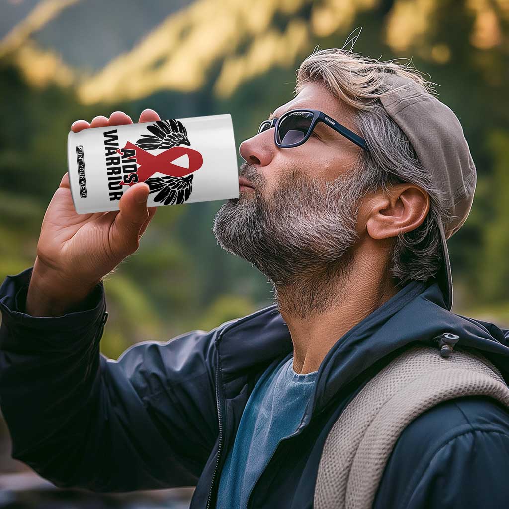 Aids Warrior 4 in 1 Can Cooler Tumbler Red Ribbon HIV Awareness Gift TS12 Print Your Wear