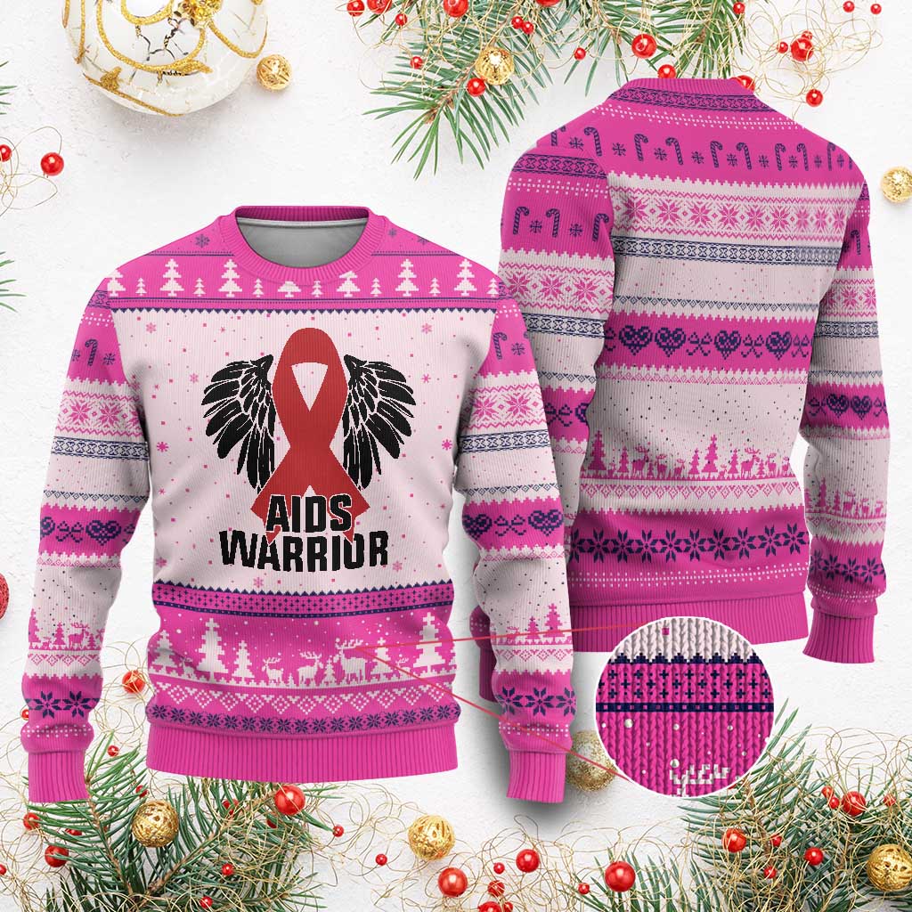 Aids Warrior Ugly Christmas Sweater Red Ribbon HIV Awareness Gift TS12 Hot Pink Print Your Wear