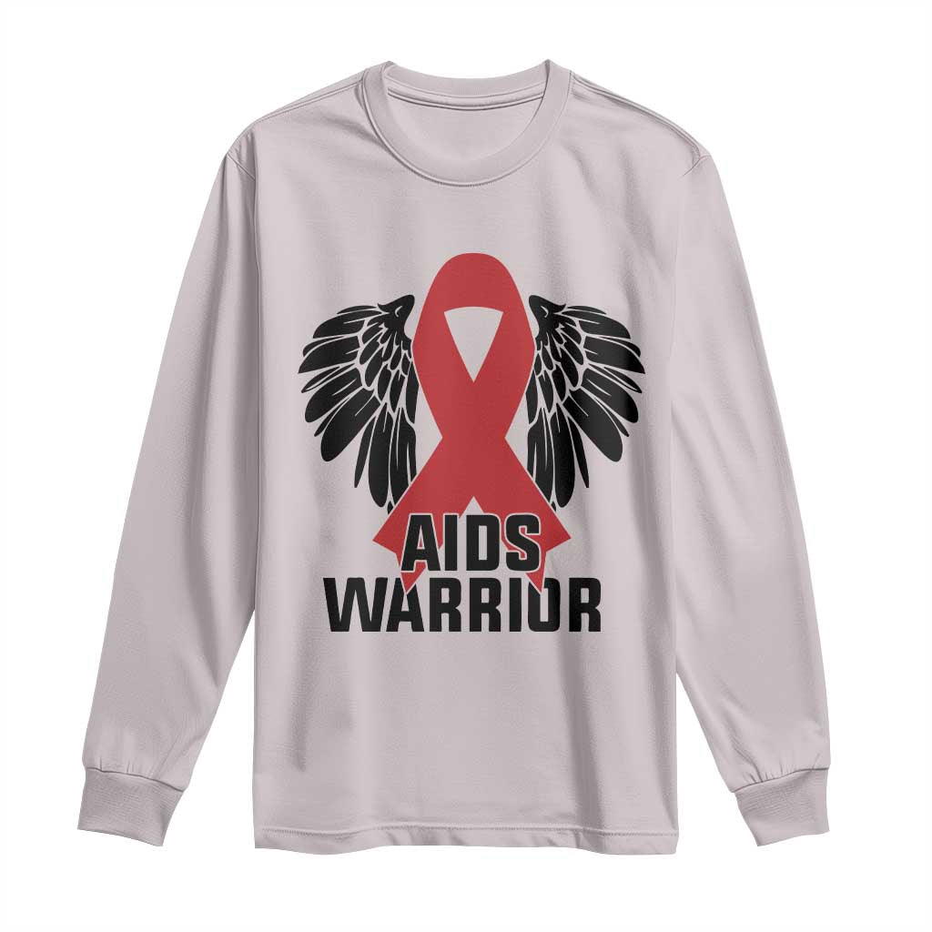 Aids Warrior Long Sleeve Shirt Red Ribbon HIV Awareness Gift TS12 Ice Gray Print Your Wear