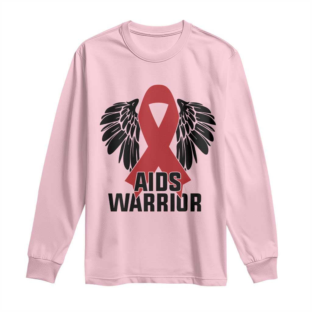 Aids Warrior Long Sleeve Shirt Red Ribbon HIV Awareness Gift TS12 Light Pink Print Your Wear